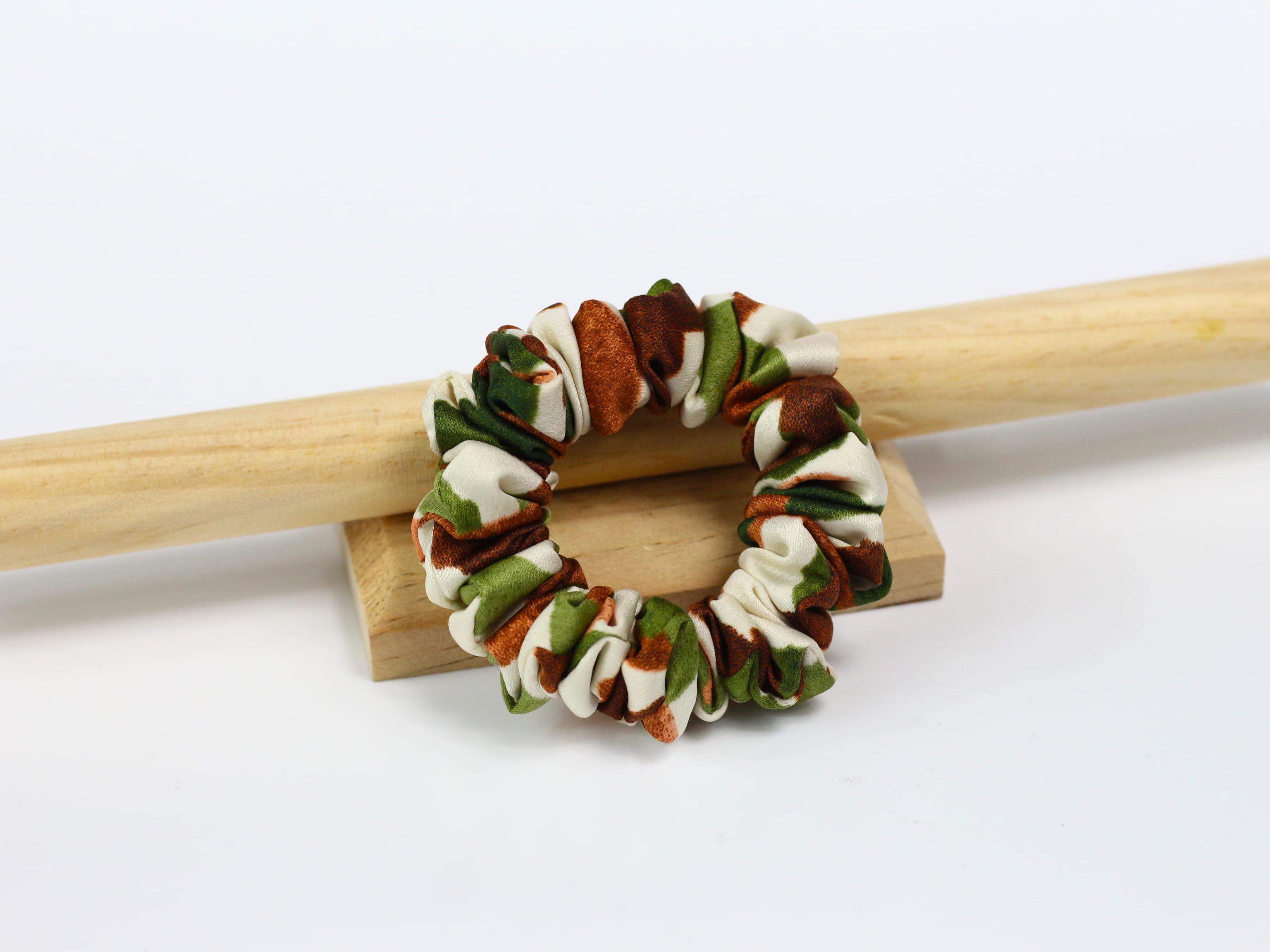 Scrunchie MINI - zielonobrązowe wzory
